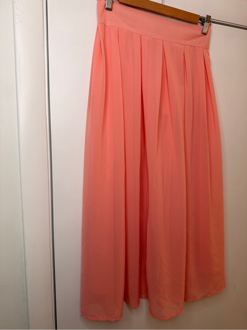 Pleated Coral Midi Skirt